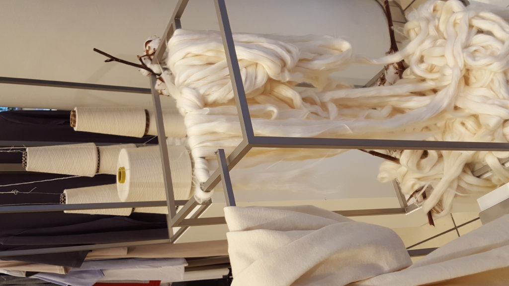 Cotton sliver, yarn and fabric display at department store