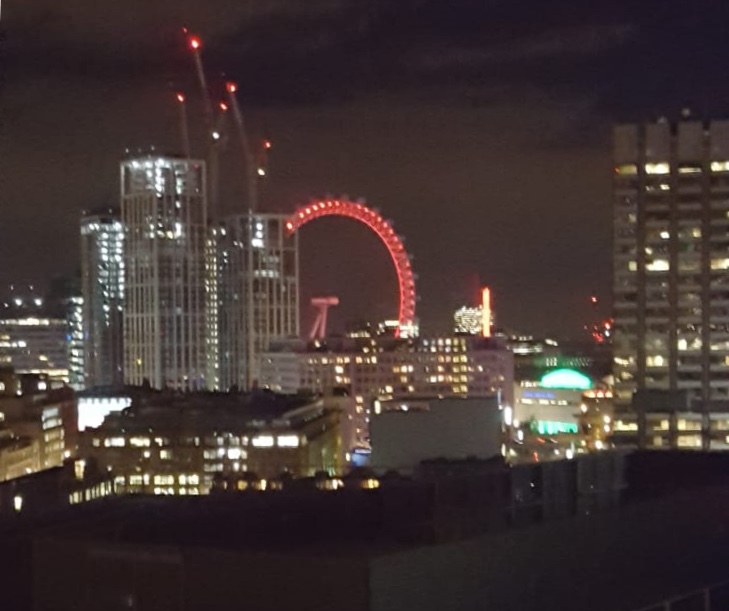 View of ferris wheel from London hotel