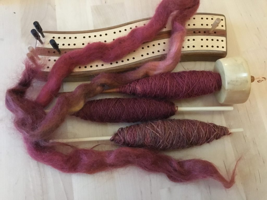 Mohair drop spindle singles