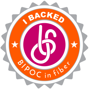 orange and pink I backed BIPOC in Fiber badge